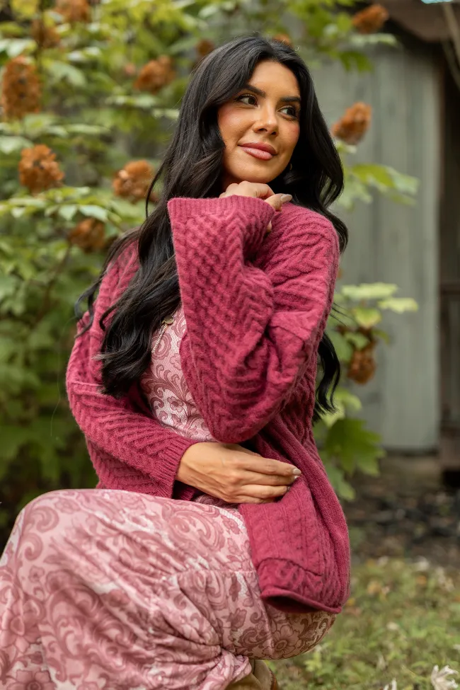 Pippa Burgundy Cable Knit Cardigan sold by Pink Lily