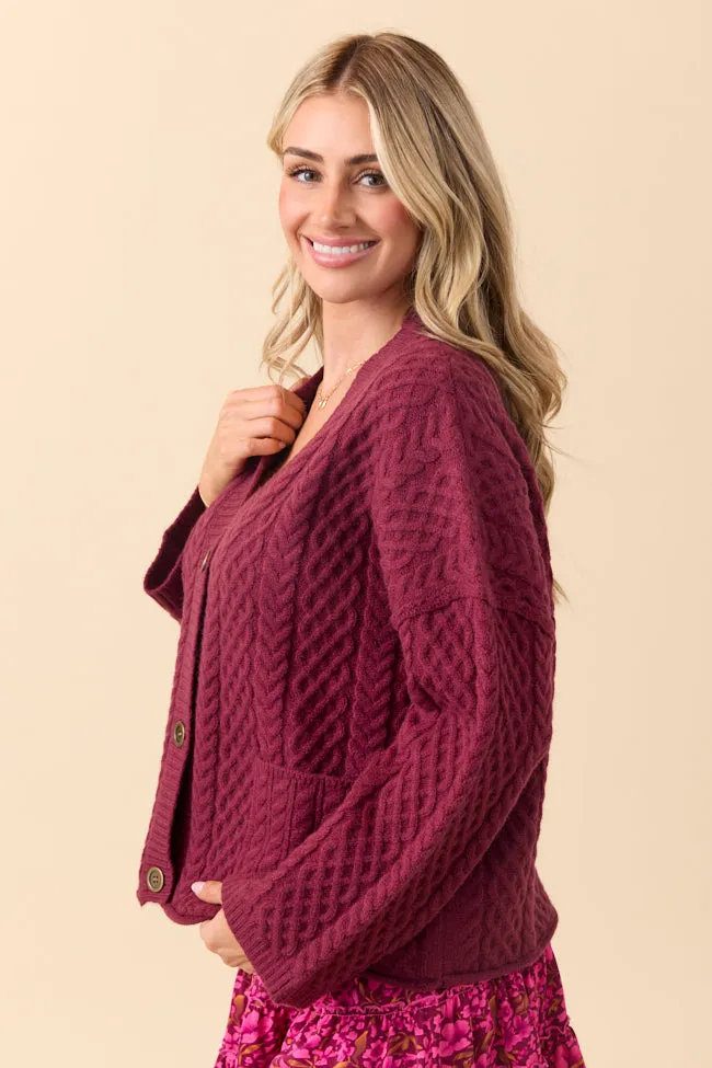 Pippa Burgundy Cable Knit Cardigan sold by Pink Lily product image thumbnail 5