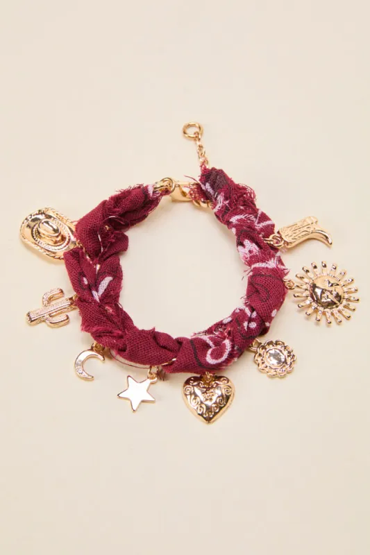 Haven Burgundy Bandana Charm Bracelet sold by Pink Lily