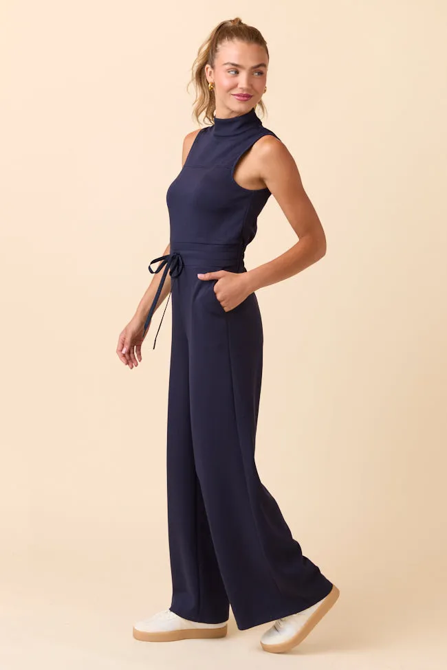 Mira Navy Blue Mock Neck Jumpsuit sold by Pink Lily product image thumbnail 5