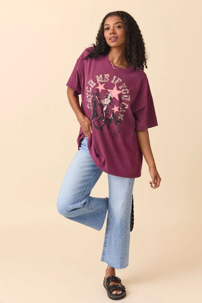 Catch Me If You Can Burgundy Oversized Graphic Tee sold by Pink Lily product image thumbnail 2