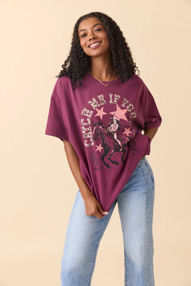 Catch Me If You Can Burgundy Oversized Graphic Tee sold by Pink Lily product image thumbnail 4