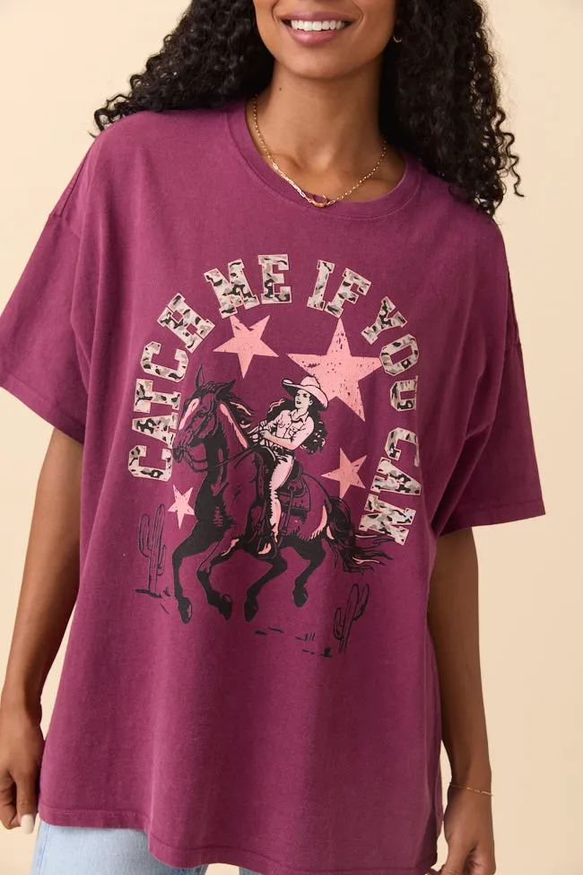 Catch Me If You Can Burgundy Oversized Graphic Tee sold by Pink Lily product image thumbnail 3