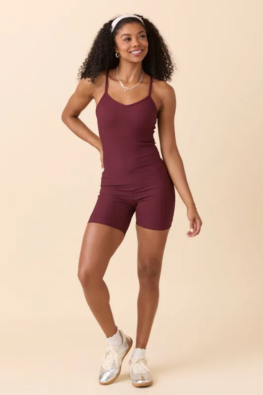 Kyndal Burgundy Active Onesie sold by Pink Lily