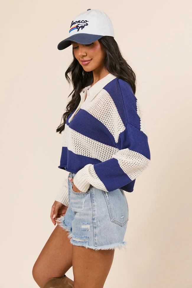 Zebb Long Sleeve Navy Blue Striped Open Knit Sweater FINAL SALE sold by Pink Lily product image thumbnail 5