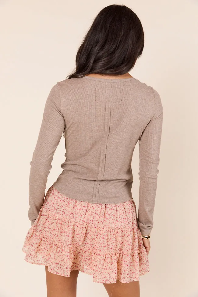 Suanna Long Sleeve Tan Ribbed Knit Tee sold by Pink Lily product image thumbnail 5