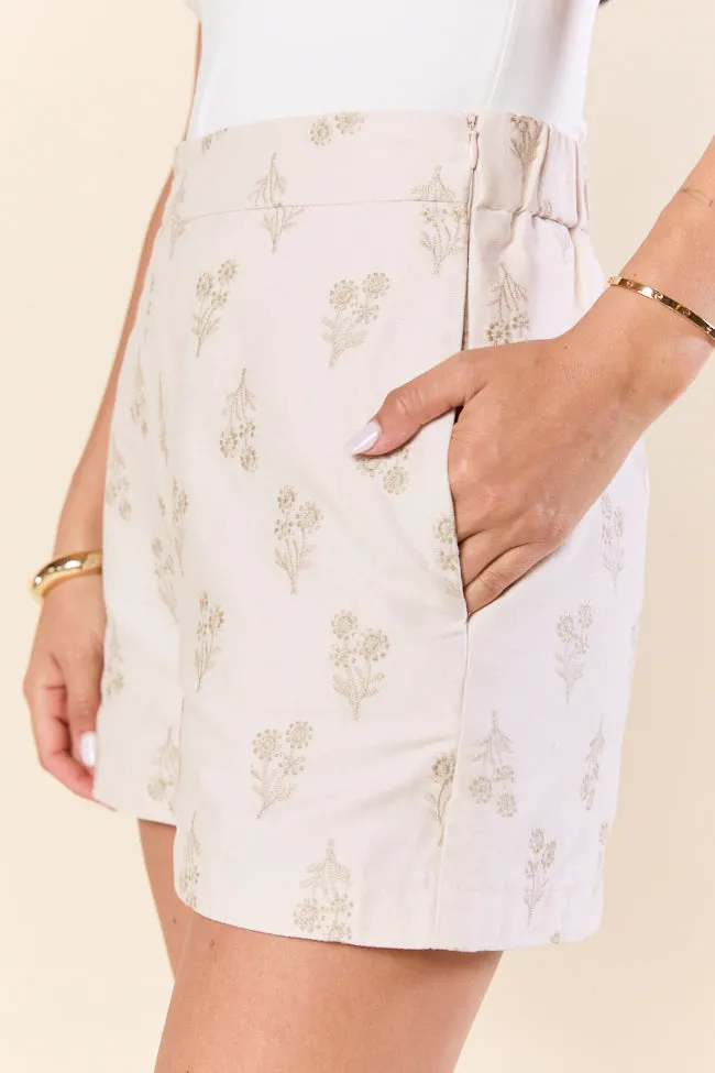 Iconic Ivory and Tan Floral Embroidered Shorts FINAL SALE sold by Pink Lily product image thumbnail 3