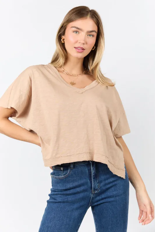 Rooted Essential Tan V-Neck Tee FINAL SALE sold by Pink Lily