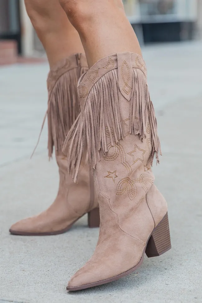 Fancy Suede Brown Fringe and Stars Boots FINAL SALE sold by Pink Lily
