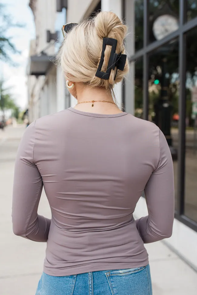 A Lovely Life Brown Fitted Long Sleeve Layering Tee FINAL SALE sold by Pink Lily product image thumbnail 4