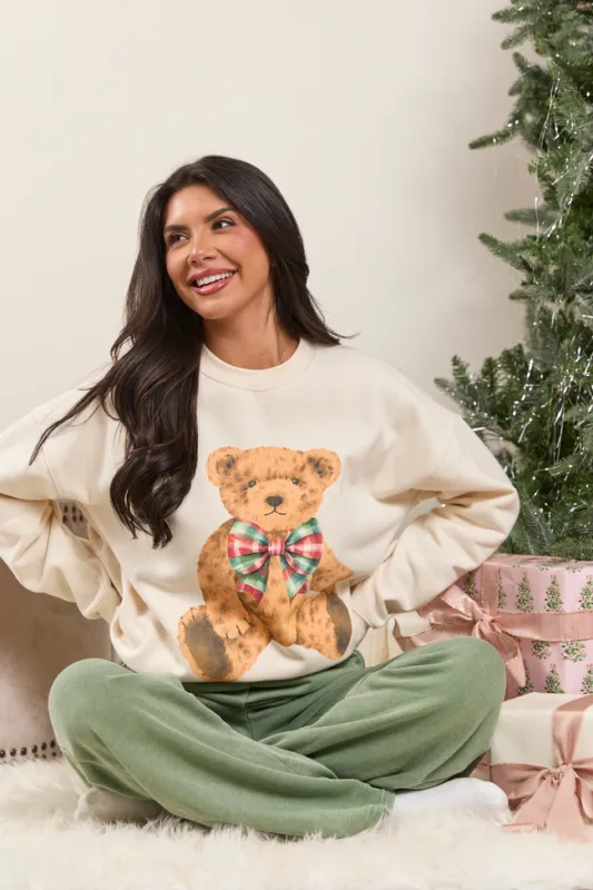 Christmas Vintage Teddy Bear Cream Graphic Sweatshirt sold by Pink Lily