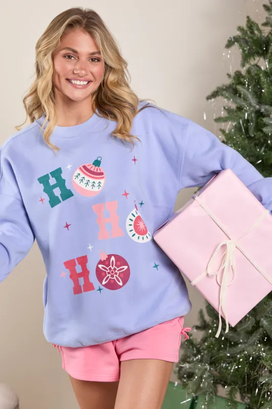 Ho Ho Ho Ornament Periwinkle Graphic Sweatshirt sold by Pink Lily
