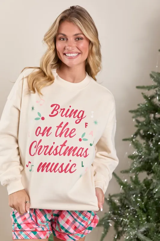 Christmas Music Cream Graphic Sweatshirt SALE sold by Pink Lily