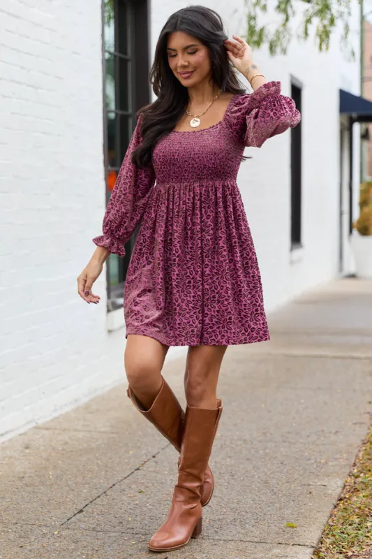 Evie Burgundy Animal Print Velvet Burnout Mini Dress sold by Pink Lily