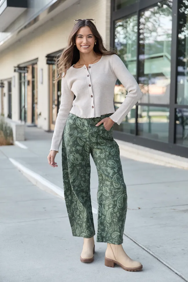 Courtney Olive Paisley Barrel Jeans SALE sold by Pink Lily product image thumbnail 2