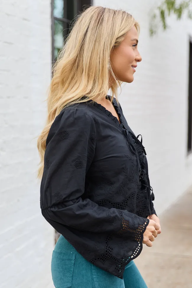 Chesney Black Eyelet Tie Front Top FINAL SALE sold by Pink Lily product image thumbnail 4