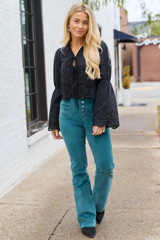 Chesney Black Eyelet Tie Front Top FINAL SALE sold by Pink Lily product image thumbnail 2