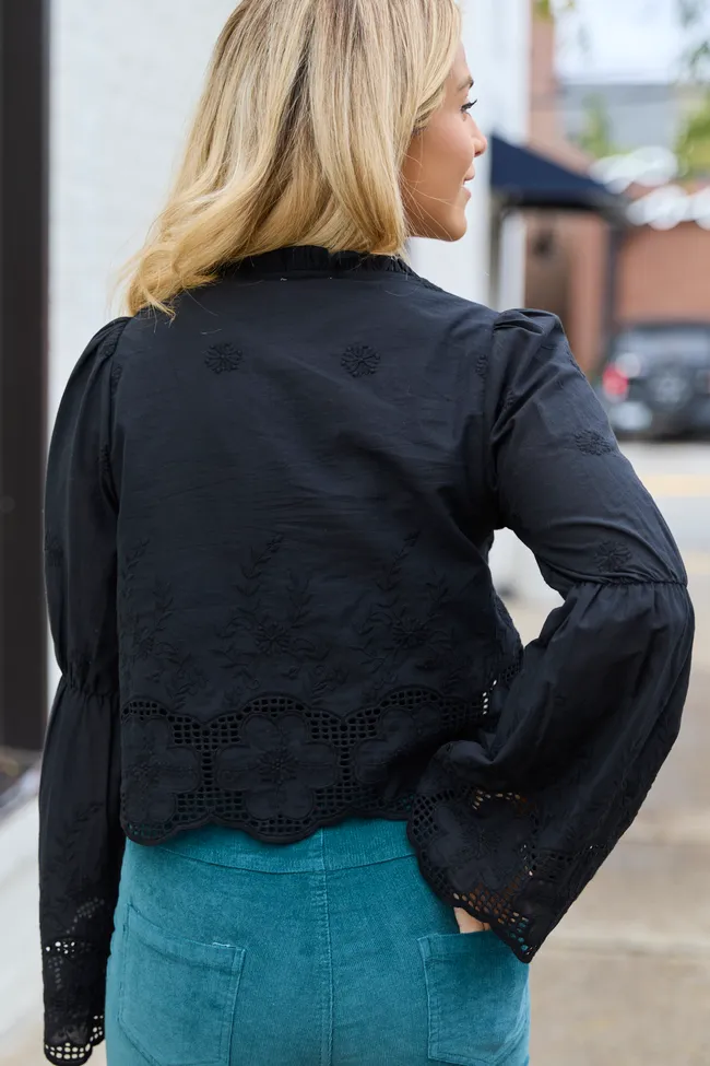 Chesney Black Eyelet Tie Front Top FINAL SALE sold by Pink Lily product image thumbnail 5