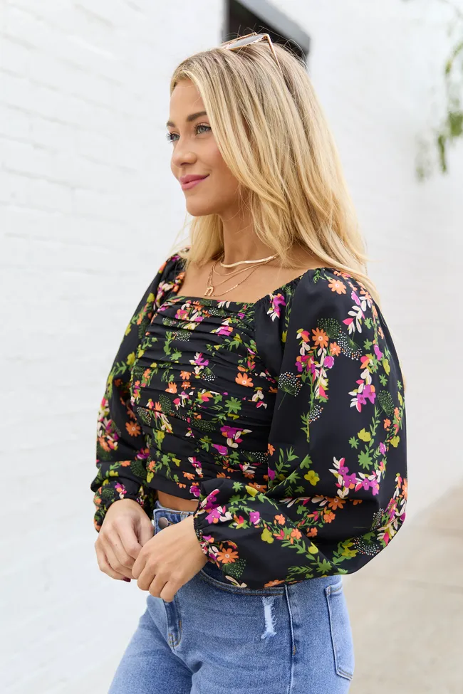 Mally Black Floral Ruched Off The Shoulder Top sold by Pink Lily product image thumbnail 4