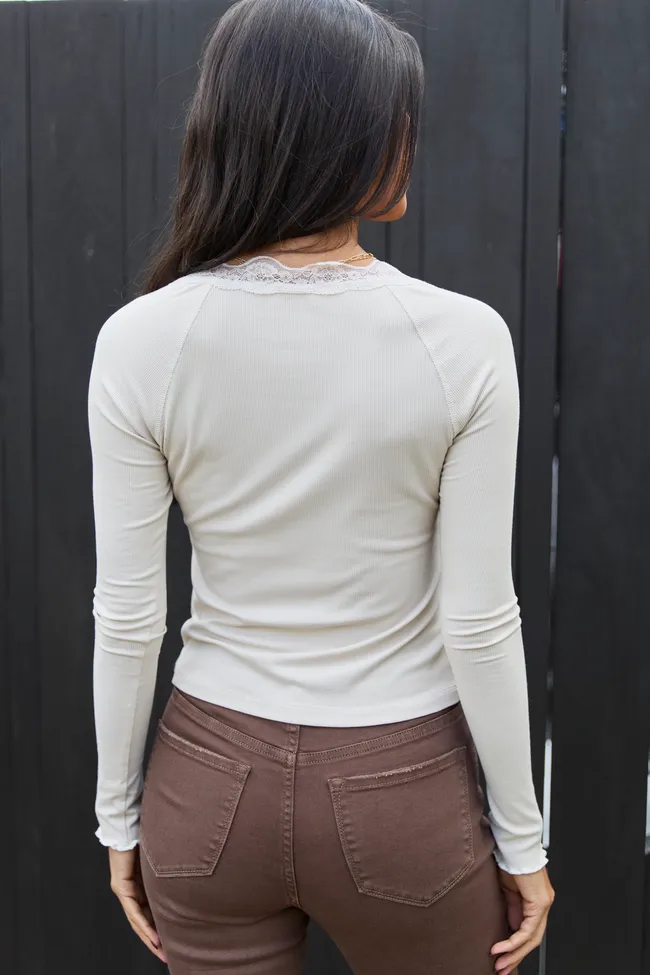 Amity Long Sleeve Beige Lace Trim Top sold by Pink Lily product image thumbnail 4