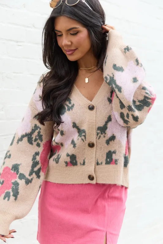 Priya Tan Floral Cheetah Cardigan sold by Pink Lily