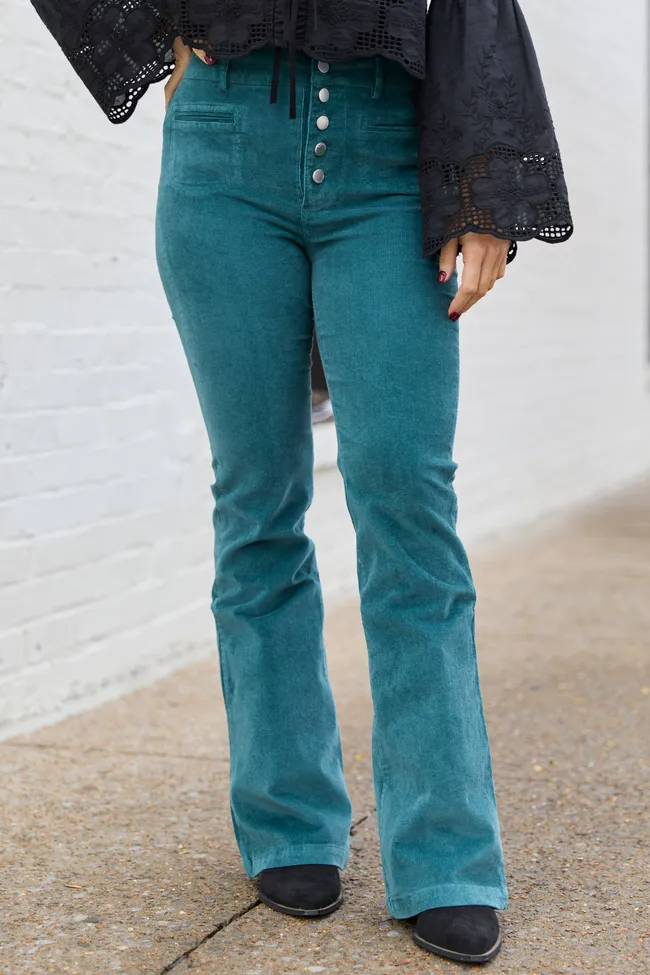I Can't Forget Dark Teal Button Fly Corduroy Pants sold by Pink Lily
