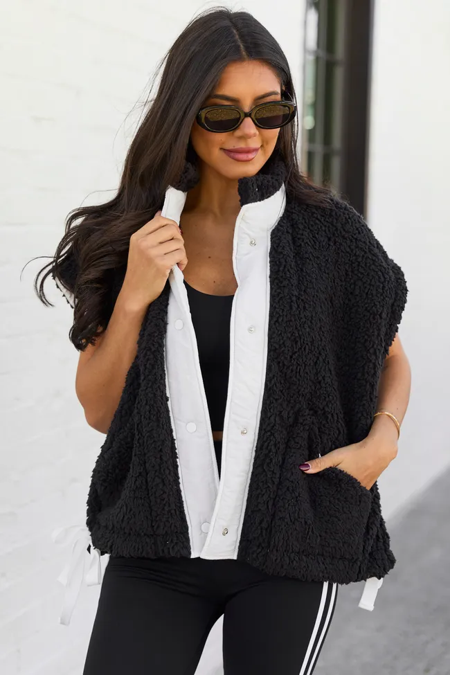 Clo Black Sherpa Oversized Vest sold by Pink Lily