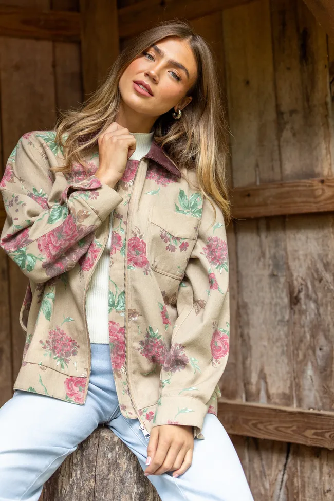 Lucy Brown Floral Jacket FINAL SALE sold by Pink Lily