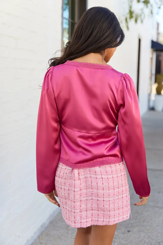 Odette Satin Berry Long Sleeve Tie Front Top sold by Pink Lily product image thumbnail 4