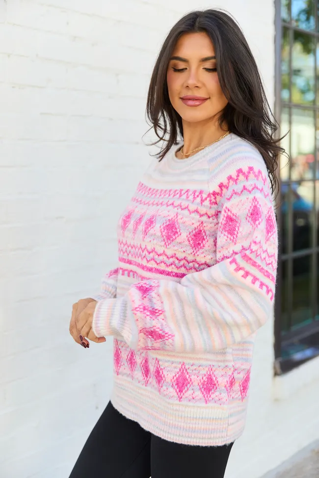 Jona Pink Multi Ground Fair Isle Crewneck Sweater FINAL SALE sold by Pink Lily product image thumbnail 4