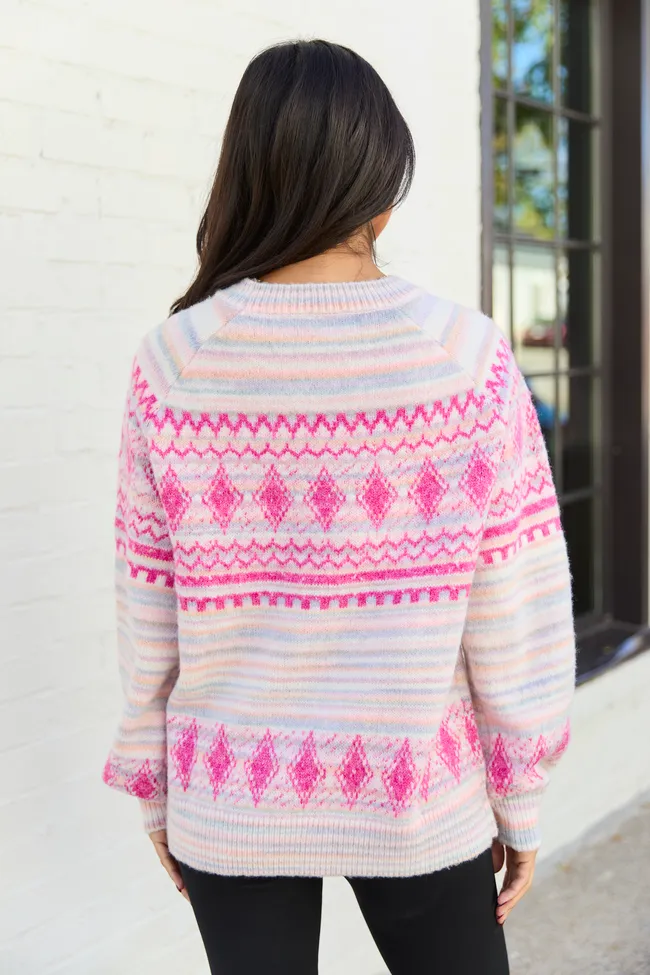 Jona Pink Multi Ground Fair Isle Crewneck Sweater FINAL SALE sold by Pink Lily product image thumbnail 5