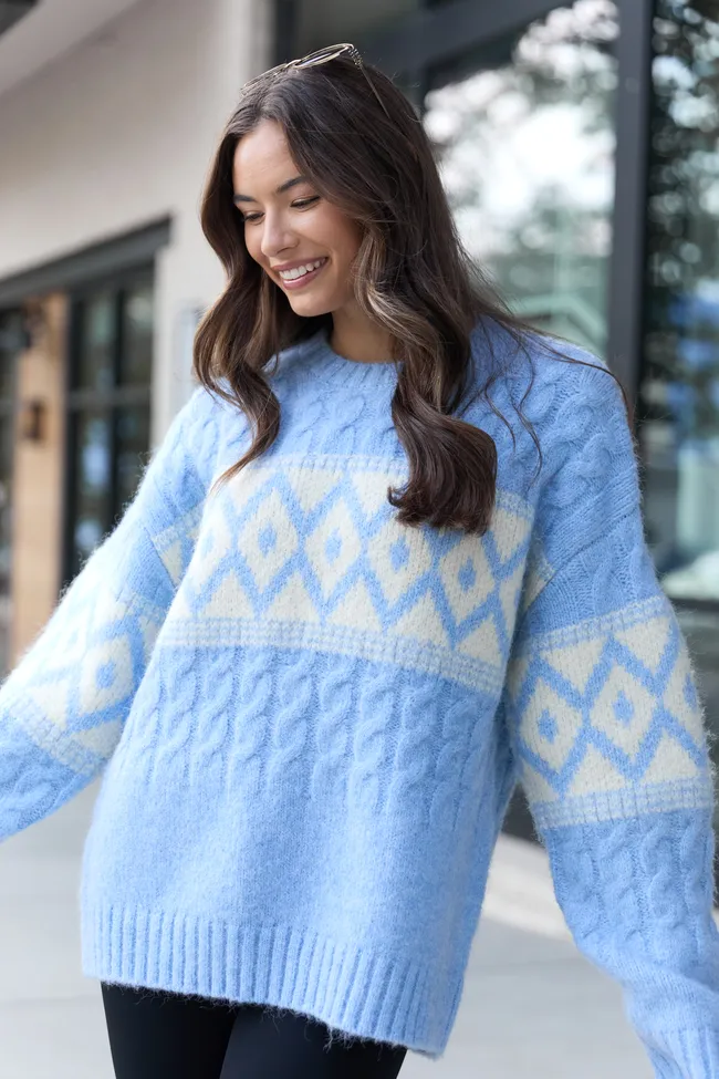 Alanis Blue Crewneck Blush Diamond Print Sweater sold by Pink Lily product image thumbnail 3