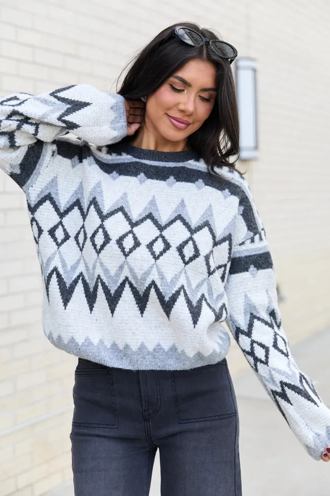 Alanah Blue and Grey Argyle Crewneck Sweater sold by Pink Lily