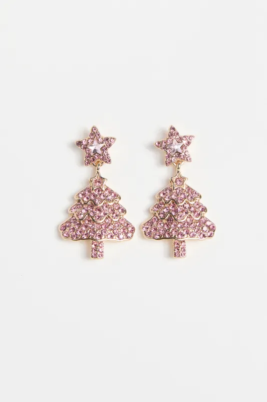 Pink Crystal Christmas Tree Earrings sold by Pink Lily