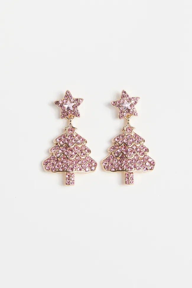 Pink Crystal Christmas Tree Earrings FINAL SALE sold by Pink Lily