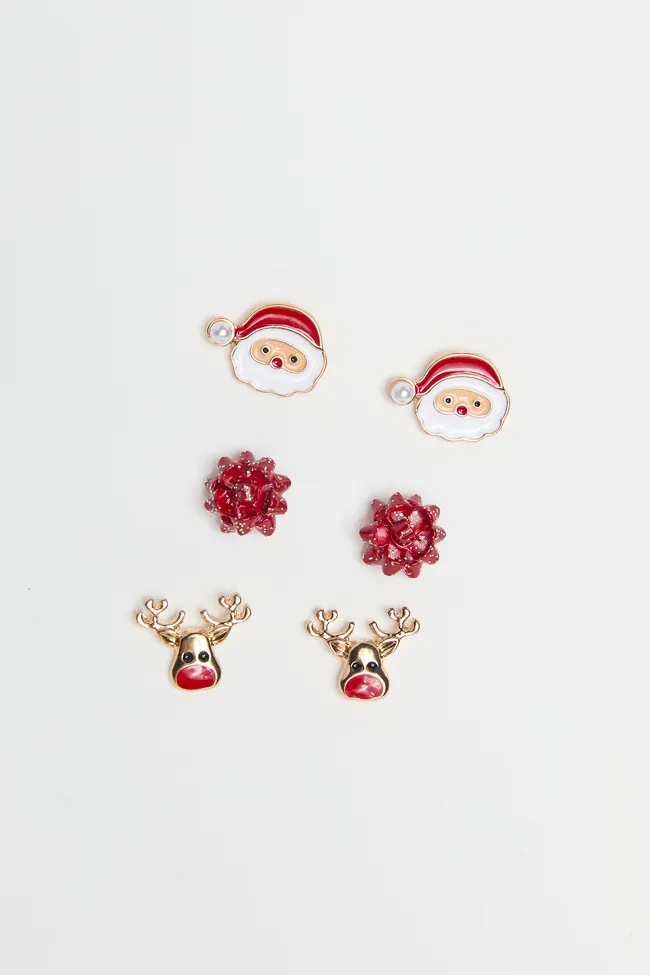 Red Santa Trio Earring Set sold by Pink Lily