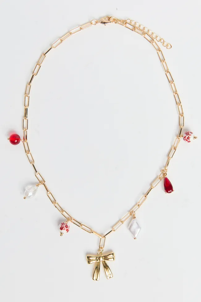 Cassian Red Bow Charm Necklace sold by Pink Lily