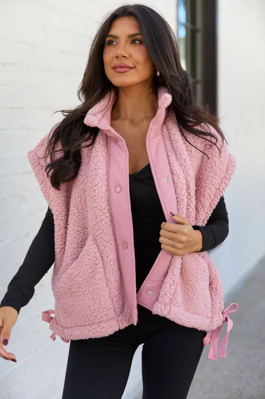 Clo Mauve Sherpa Oversized Vest sold by Pink Lily