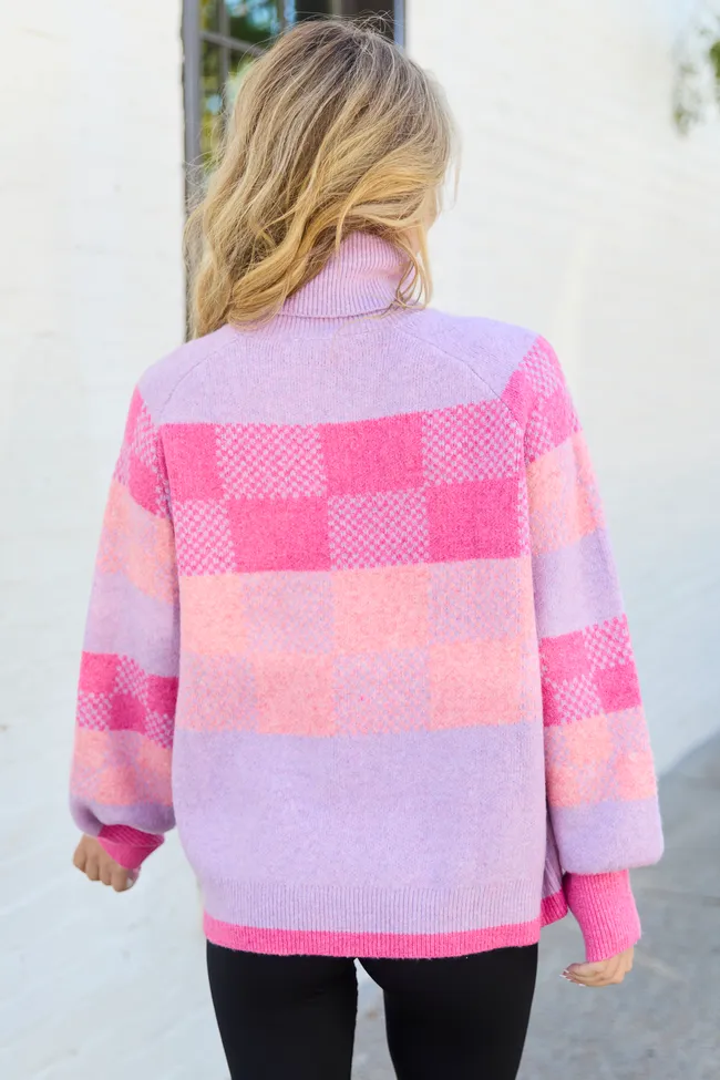 Landry Pink And Purple Checkered Turtleneck Sweater sold by Pink Lily product image thumbnail 4