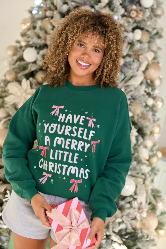 Merry Christmas Bows Evergreen Graphic Sweatshirt sold by Pink Lily