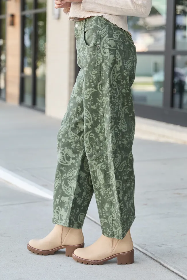 Courtney Olive Paisley Barrel Pants sold by Pink Lily product image thumbnail 3