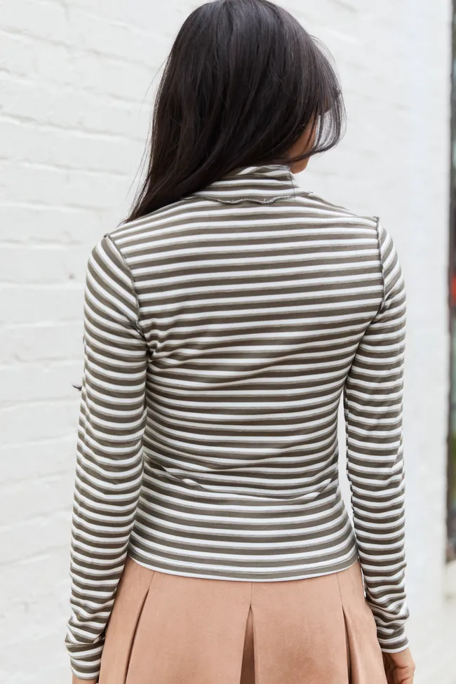 Mabry Olive Striped Long Sleeve Mock Neck Top sold by Pink Lily product image thumbnail 4