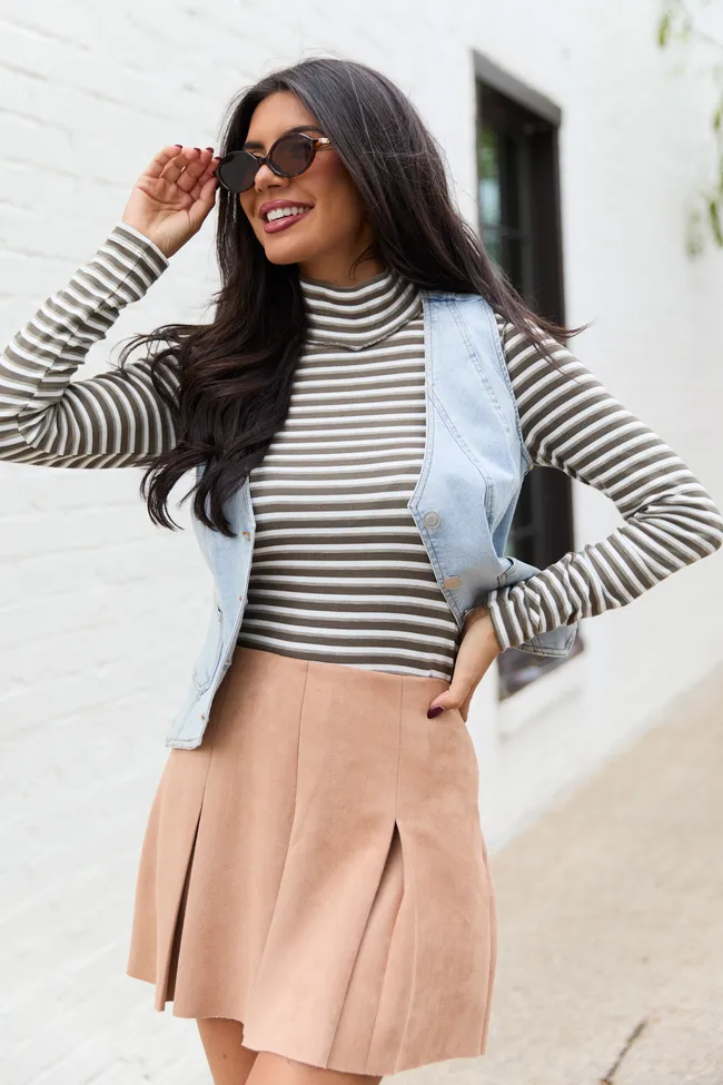 Mabry Olive Striped Long Sleeve Mock Neck Top sold by Pink Lily