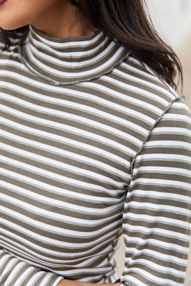 Mabry Olive Striped Long Sleeve Mock Neck Top sold by Pink Lily product image thumbnail 5