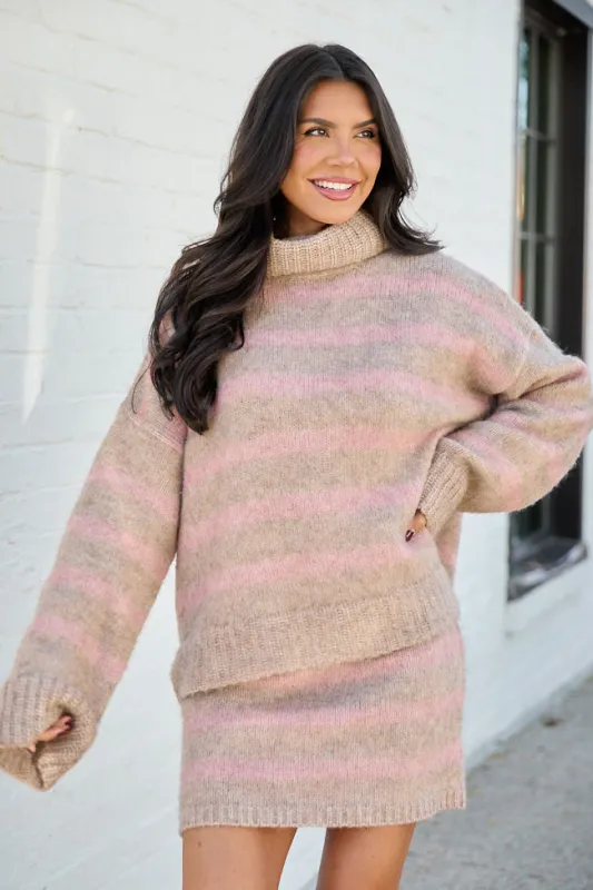 Steffy Pink Striped Cowl Neck Sweater SALE sold by Pink Lily