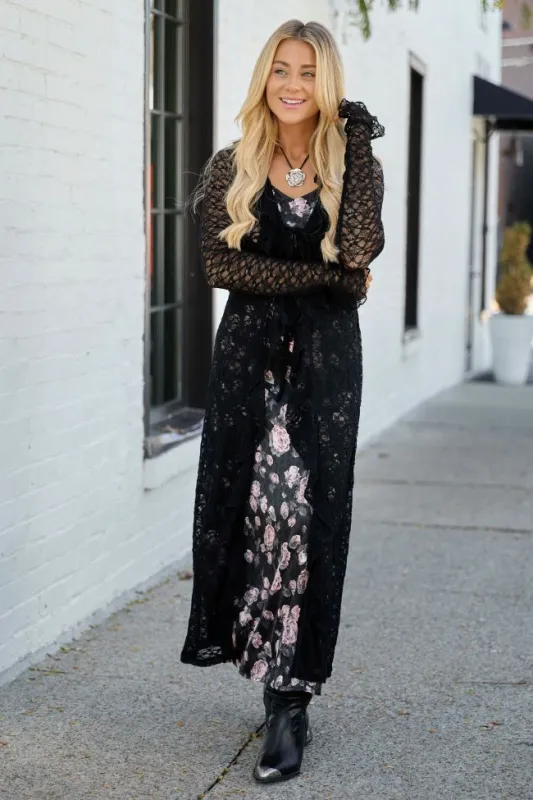 Winona Black Lace Mesh Maxi Duster Top SALE sold by Pink Lily