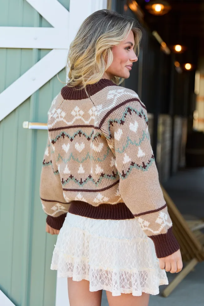 Renesme Brown and Taupe Fair Isle Zip Up Sweater FINAL SALE sold by Pink Lily product image thumbnail 4