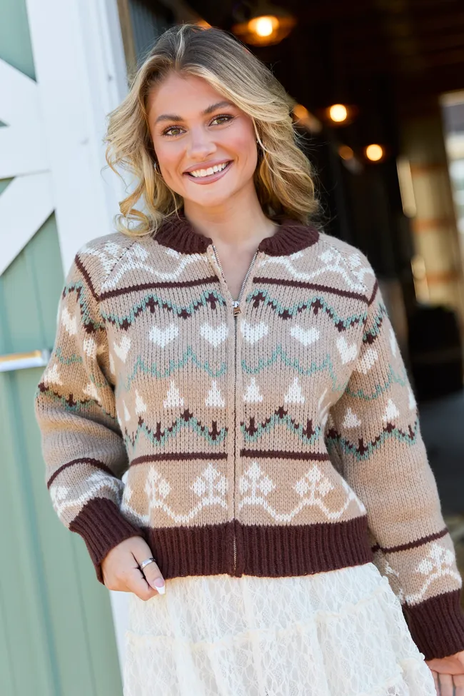 Renesme Brown and Taupe Fair Isle Zip Up Sweater FINAL SALE sold by Pink Lily product image thumbnail 3