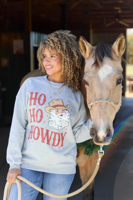 Ho Ho Howdy Santa Light Grey Graphic Sweatshirt sold by Pink Lily