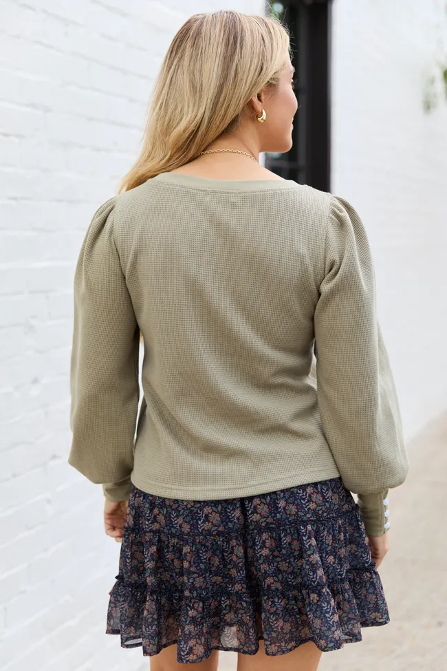 Brook Green Waffle Knit Puff Sleeve Top sold by Pink Lily product image thumbnail 5